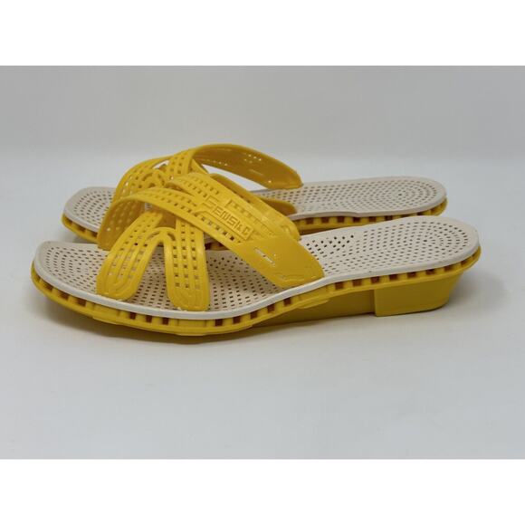 Vintage Sensi & C Pool Spa Wedge Sandals Assisi Italy Size 8 38 39 Yellow - Picture 5 of 10
